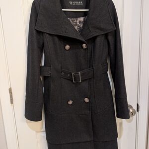GUESS Women's Black Double-Breasted Coat